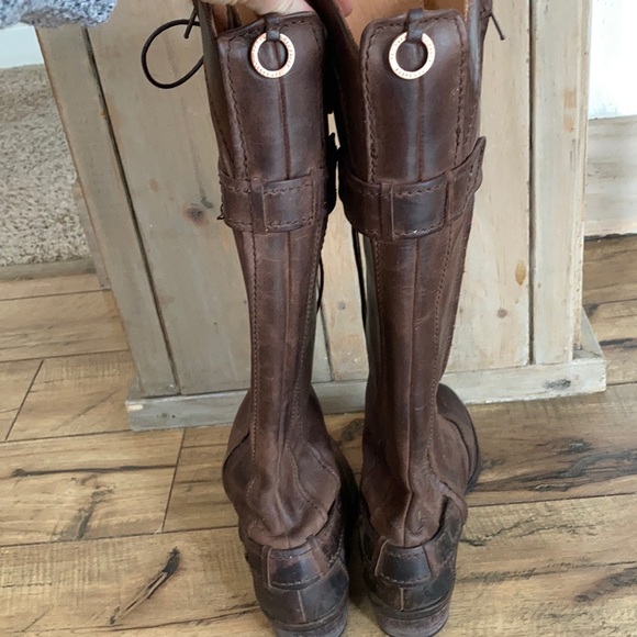 Genuine Leather Lace and Zip Up Knee High Boots - Picture 7 of 8